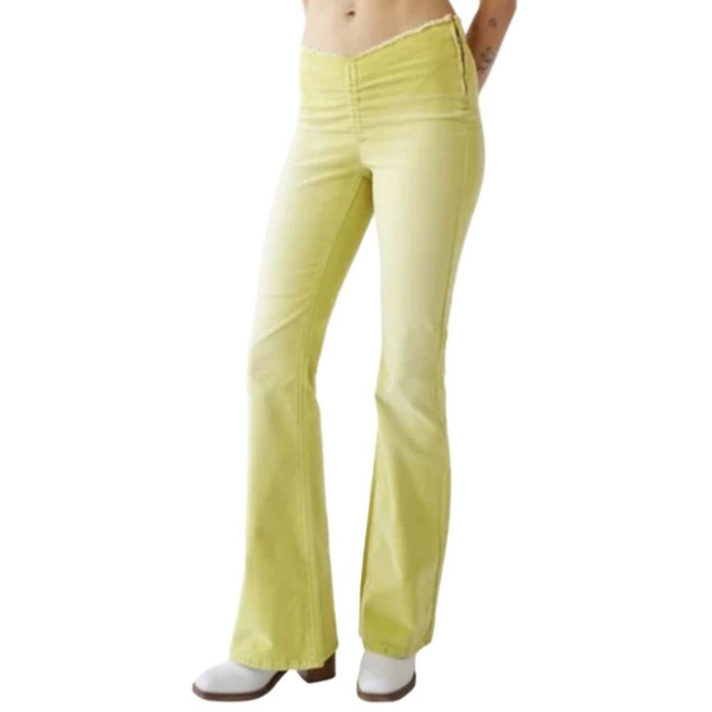 Urban Outfitters Velvet Ruched V-Front Flare Pants – Green (Y2K Style) 27